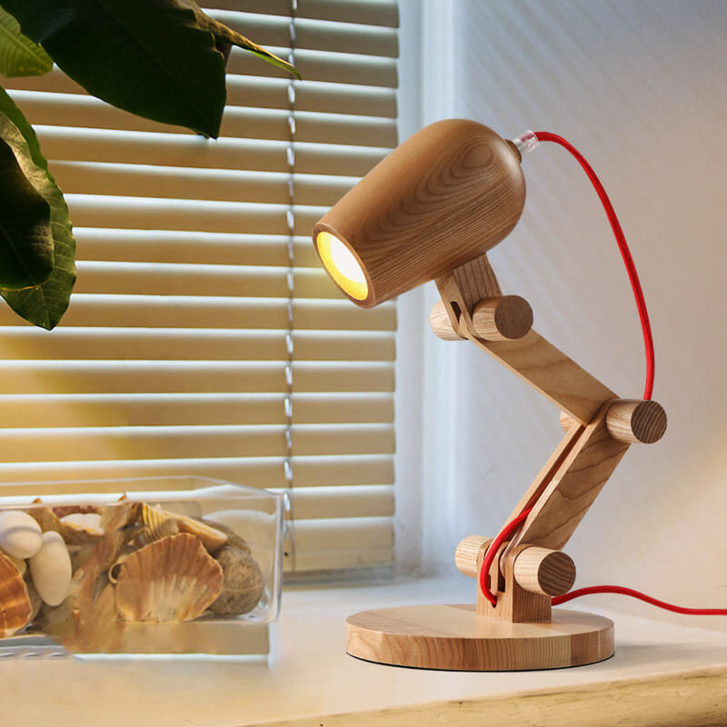 Nordic Creative Wooden Robot 1-Light Tischlampe 