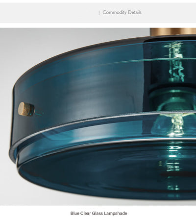 Blue Clear Glass 1-Light Drum Pendant Light