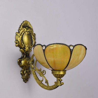 Vintage Tiffany Sunflower Stained Glass 1-Light Wall Sconce Lamp