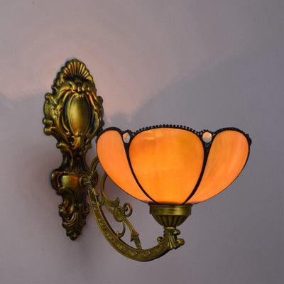 Vintage Tiffany Sunflower Stained Glass 1-Light Wall Sconce Lamp