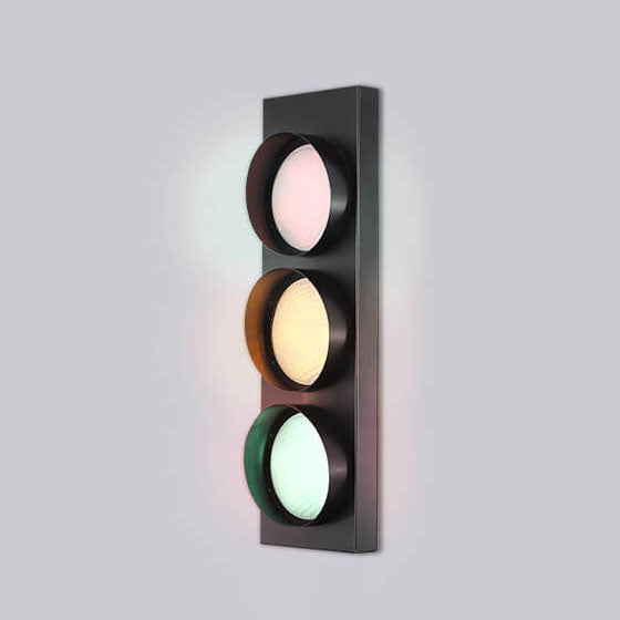 Applique murale LED à 3 lumières en métal créatif industriel pour feu de signalisation 