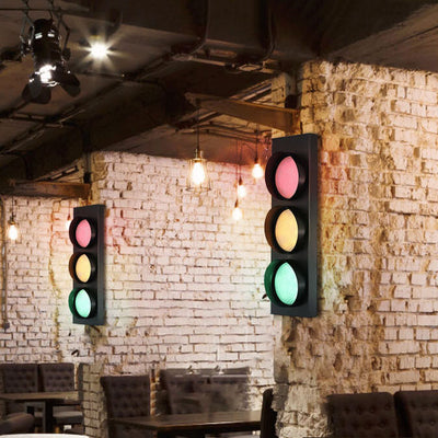 Applique murale LED à 3 lumières en métal créatif industriel pour feu de signalisation 