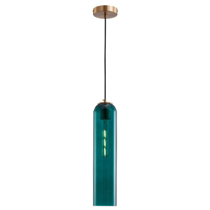 Modern Minimalist Round Dark Green Iron Glass 1-light Long Jar Pendant Lamp For Bedroom