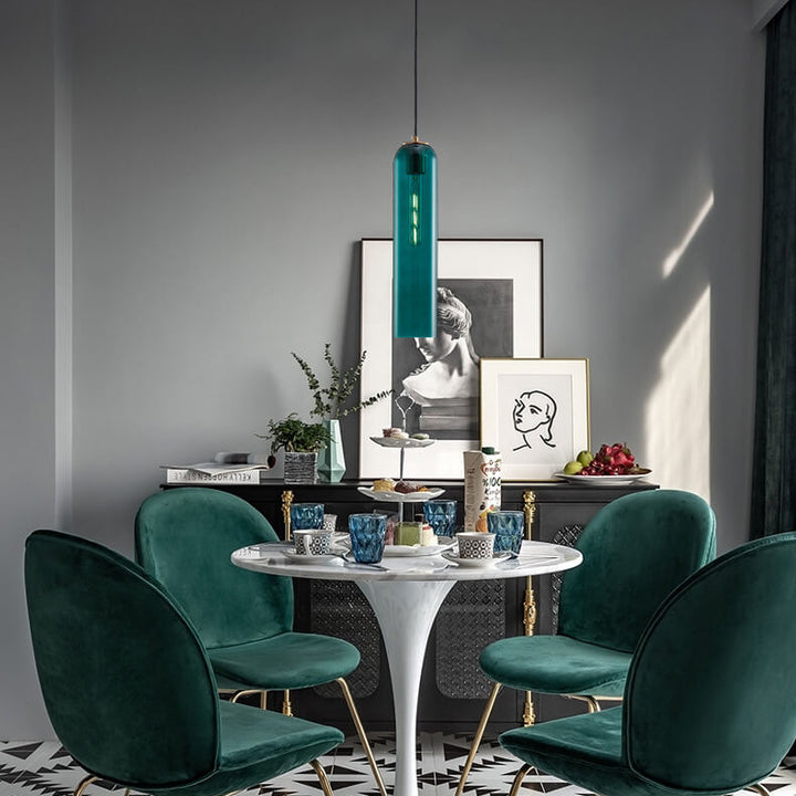 Modern Minimalist Round Dark Green Iron Glass 1-light Long Jar Pendant Lamp For Bedroom