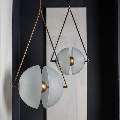 Lámpara colgante LED de vidrio de orbe dividido moderno retro de 2 luces 