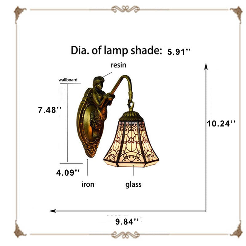 Lámpara de Aplique de Pared Tiffany Sirena Árabe de Vidrio Tiffany con 1 Luz 