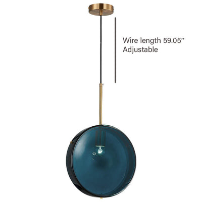 Blue Clear Glass 1-Light Drum Pendant Light