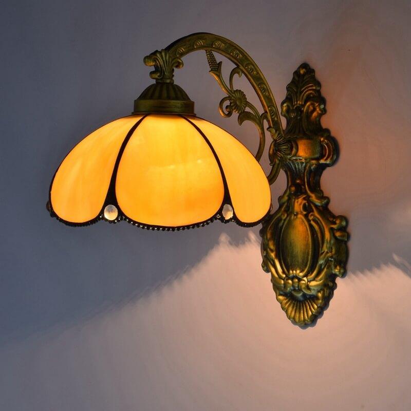 Vintage Tiffany Sunflower Stained Glass 1-Light Wall Sconce Lamp