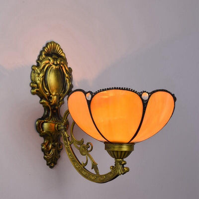 Vintage Tiffany Sunflower Stained Glass 1-Light Wall Sconce Lamp