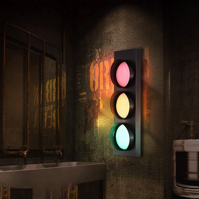 Applique murale LED à 3 lumières en métal créatif industriel pour feu de signalisation 