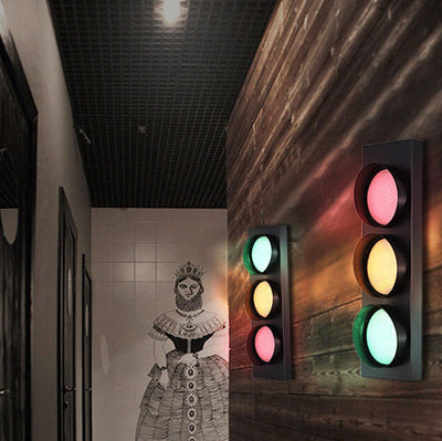 Applique murale LED à 3 lumières en métal créatif industriel pour feu de signalisation 