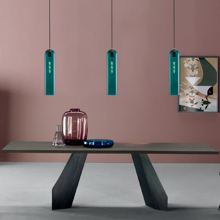 Modern Minimalist Round Dark Green Iron Glass 1-light Long Jar Pendant Lamp For Bedroom