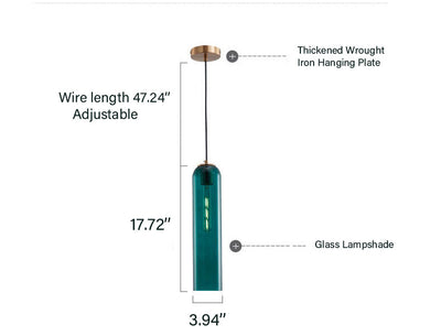 Dark Green Glass 1-light Long Jar Pendant Lamp