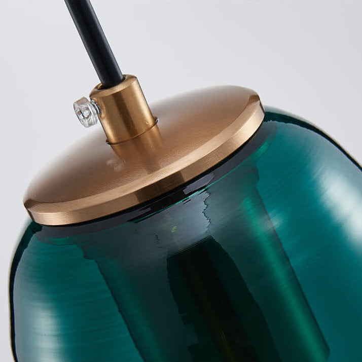 Modern Minimalist Round Dark Green Iron Glass 1-light Long Jar Pendant Lamp For Bedroom