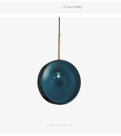 Blue Clear Glass 1-Light Drum Pendant Light