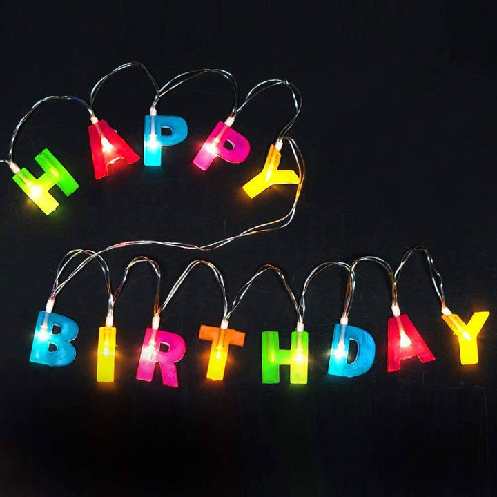 Luces de cadena de decoración de fiesta de cumpleaños con letras coloridas LED de feliz cumpleaños 