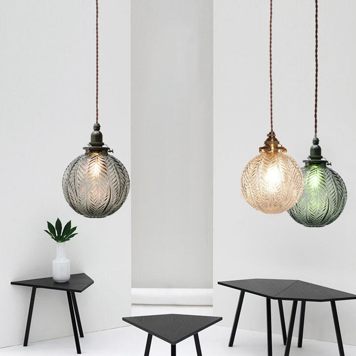 Retro Lotus Texture Glass 1-Light Globe Pendant Light