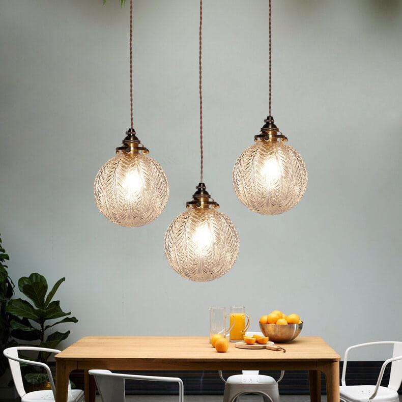 Retro Lotus Texture Glass 1-Light Globe Pendant Light