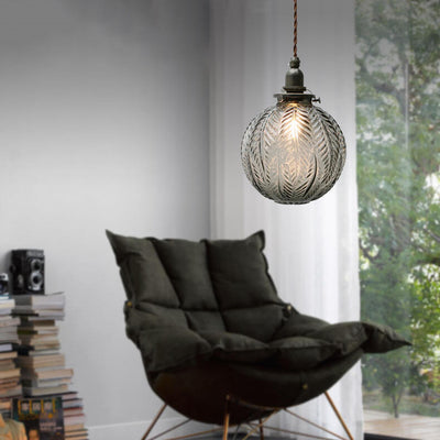 Retro Lotus Texture Glass 1-Light Globe Pendant Light