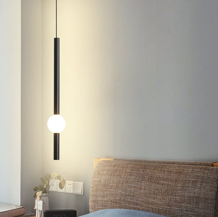 Lumière suspendue LED cylindrique longue minimaliste moderne avec boule en métal 