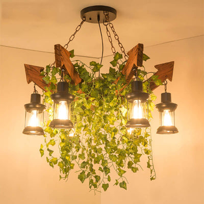 Wood Arrow Flower Plant 6-Light Lantern Shade Chandeliers 2 Design