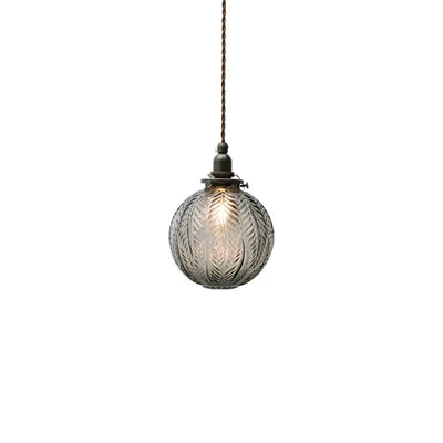 Retro Lotus Texture Glass 1-Light Globe Pendant Light