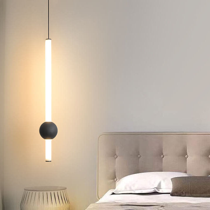 Lumière suspendue LED cylindrique longue minimaliste moderne avec boule en métal 