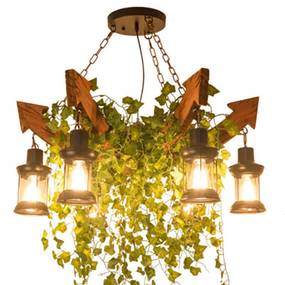 Wood Arrow Flower Plant 6-Light Lantern Shade Chandeliers 2 Design