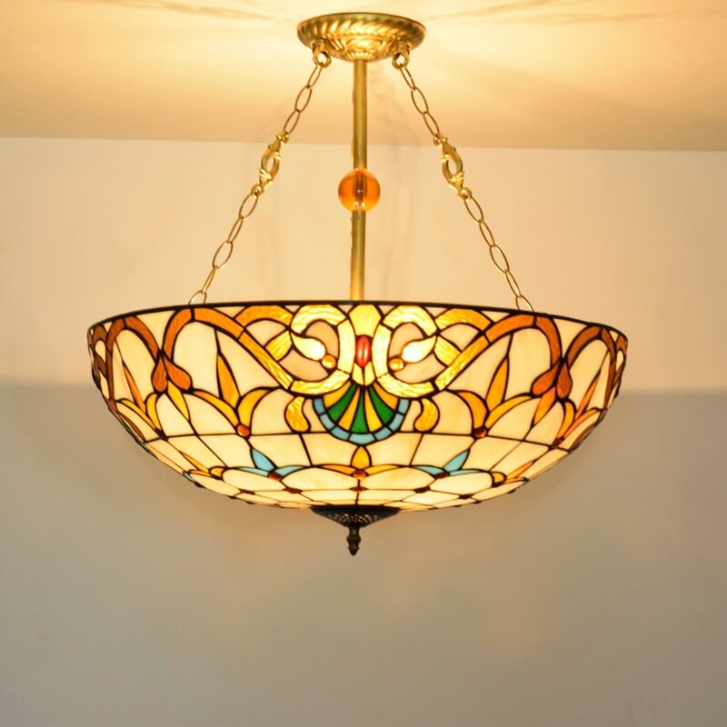 Tiffany Barock Buntglas Gold Brillant 5-Licht Kronleuchter 