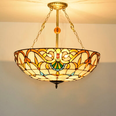 Tiffany Baroque Stained Glass Gold Brilliant 5-Light Chandelier
