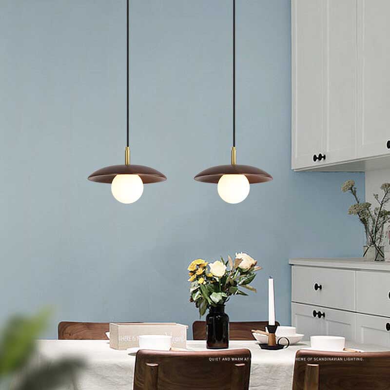 Modern Brown Wooden 1-Light Dome Shade LED Pendant Light