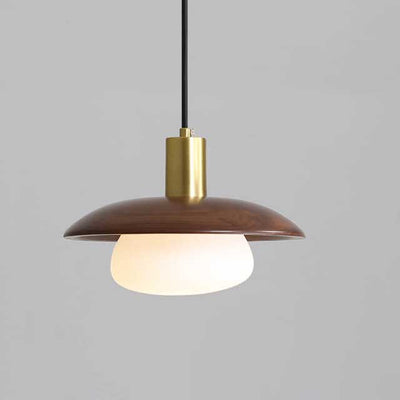 Modern Brown Wooden 1-Light Dome Shade LED Pendant Light