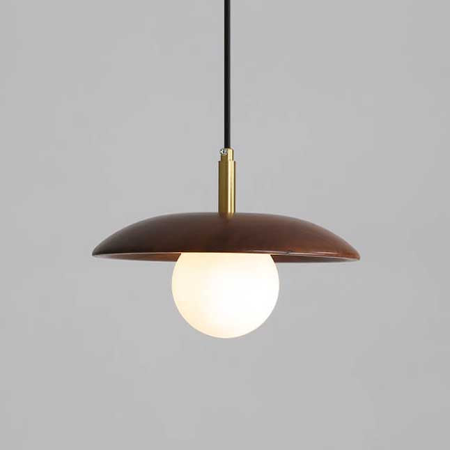 Modern Brown Wooden 1-Light Dome Shade LED Pendant Light