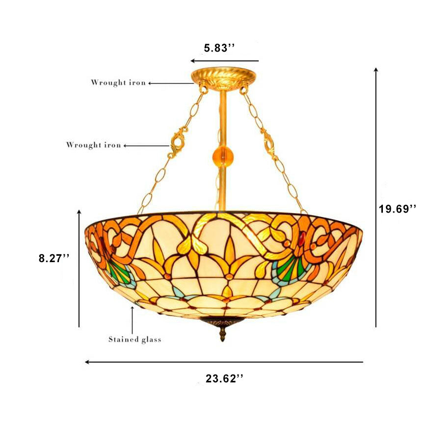 Tiffany Barock Buntglas Gold Brillant 5-Licht Kronleuchter 