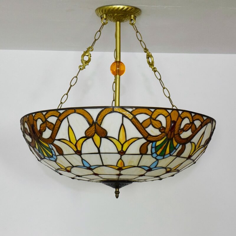 Tiffany Baroque Stained Glass Gold Brilliant 5-Light Chandelier