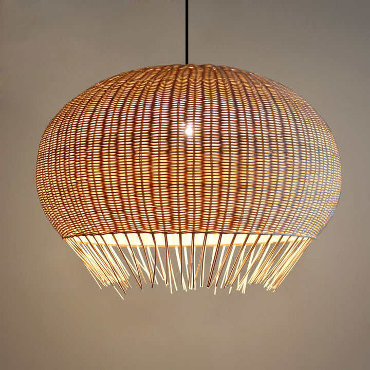 Rustic Rattan Weaving Pear Shade 1-Light Pendant Light