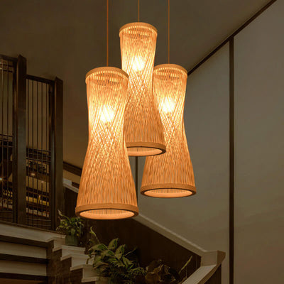 Woven Bamboo 1-Light Tube Pendant Light