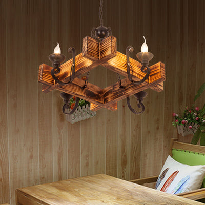 Vintage Wood Frame 4-Light Candle Chandelier