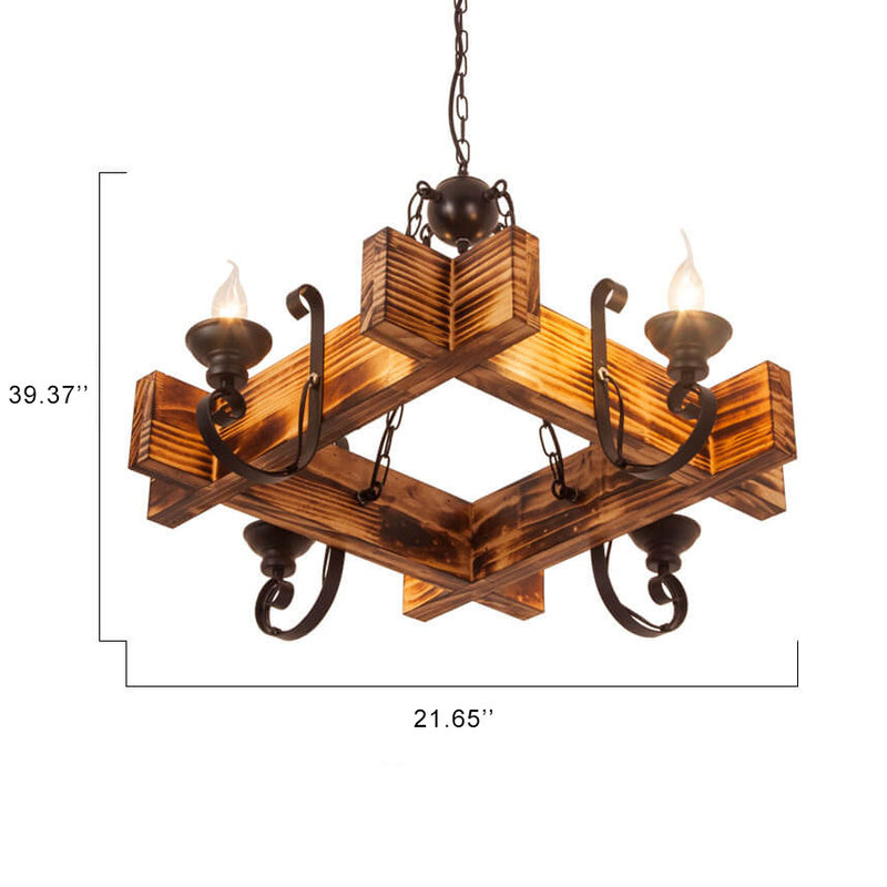 Vintage Wood Frame 4-Light Candle Chandelier