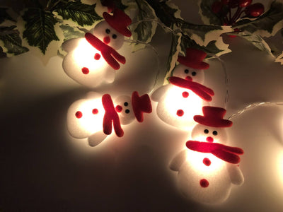 Guirlande lumineuse de Noël Bonhomme de neige 20/30 lumières USB Batterie Décoration Guirlande lumineuse 