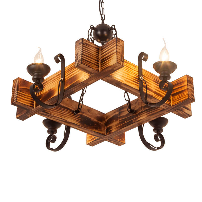 Vintage Wood Frame 4-Light Candle Chandelier