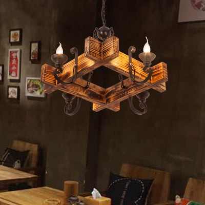 Vintage Wood Frame 4-Light Candle Chandelier