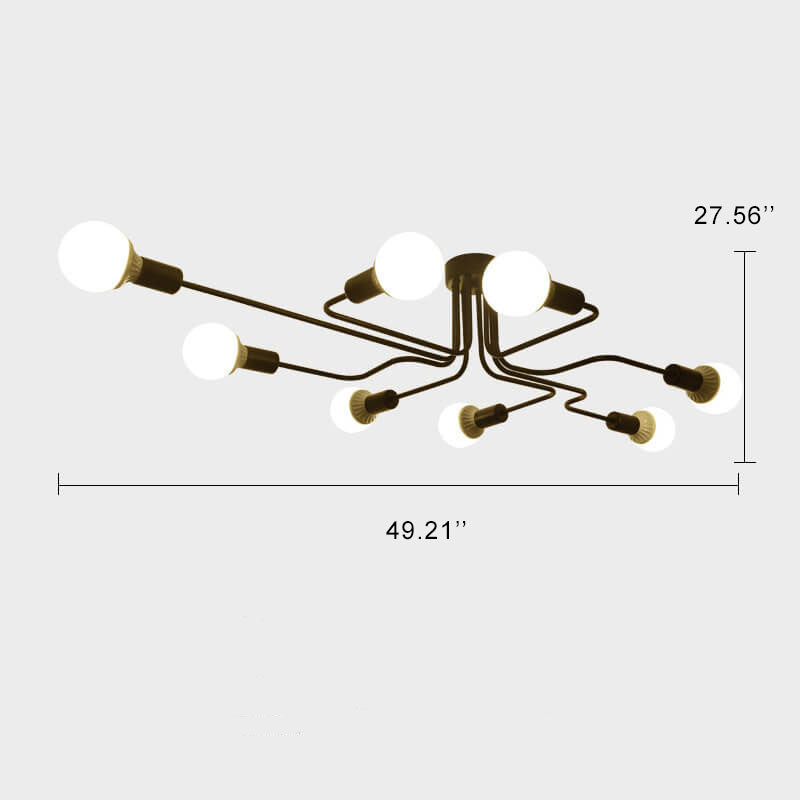 Wrought Iron 8-Light Sputnik Modern Linear Circuit Board Shade  Semi-Flush Mount Lighting