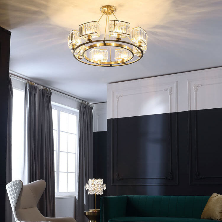 Modern Clear Crystal Cylinder Shade 3/6 Light Round Chandeliers