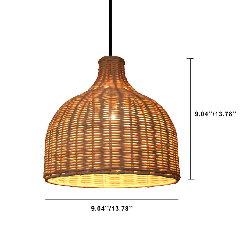 Rattan 1-Light Single Bell Shade Pendant Light