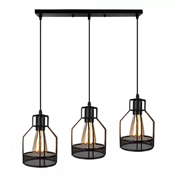 Suspension Luminaire Industriel Rétro en Métal avec Cage 1/3 Lumière 