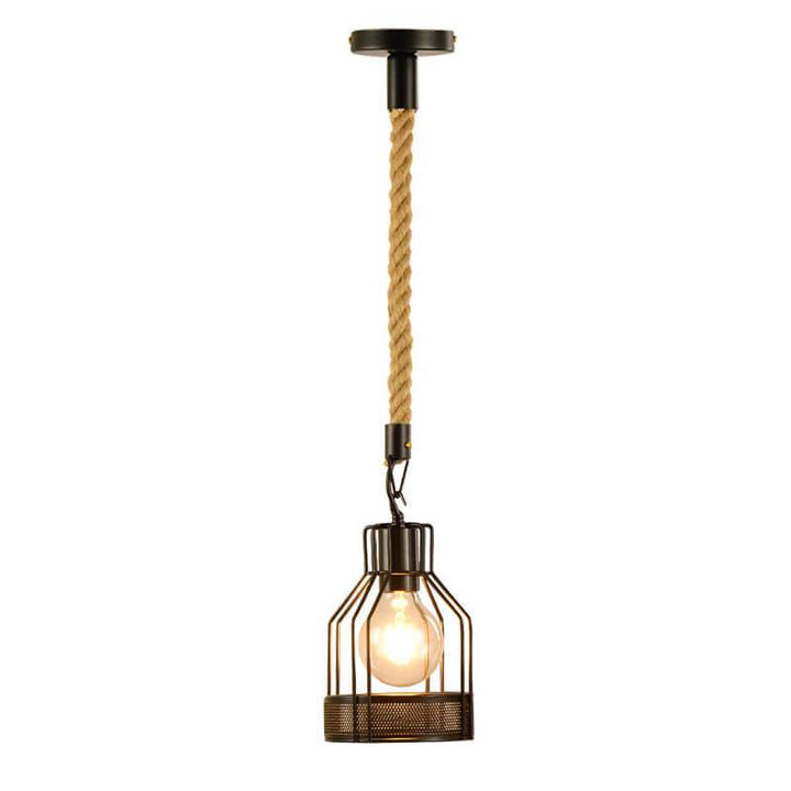 Suspension Luminaire Industriel Rétro en Métal avec Cage 1/3 Lumière 