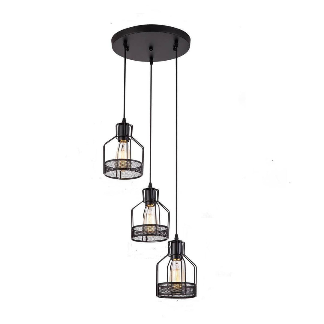 Suspension Luminaire Industriel Rétro en Métal avec Cage 1/3 Lumière 