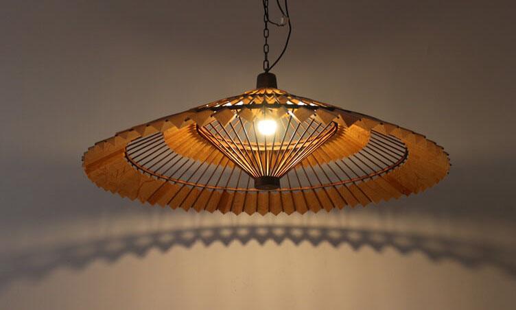 Antique Solid Wood Parchment Umbrella Shaped 1-Light Pendant Light