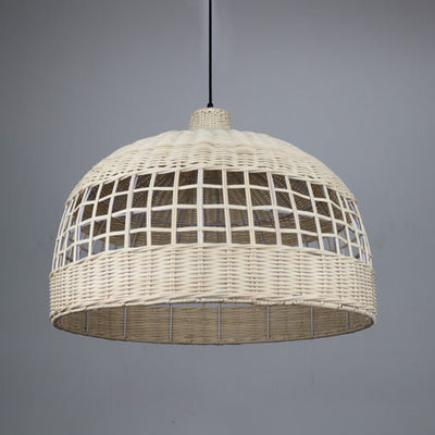 Vintage Rattan Weaving 1-Light Dome Pendant Light